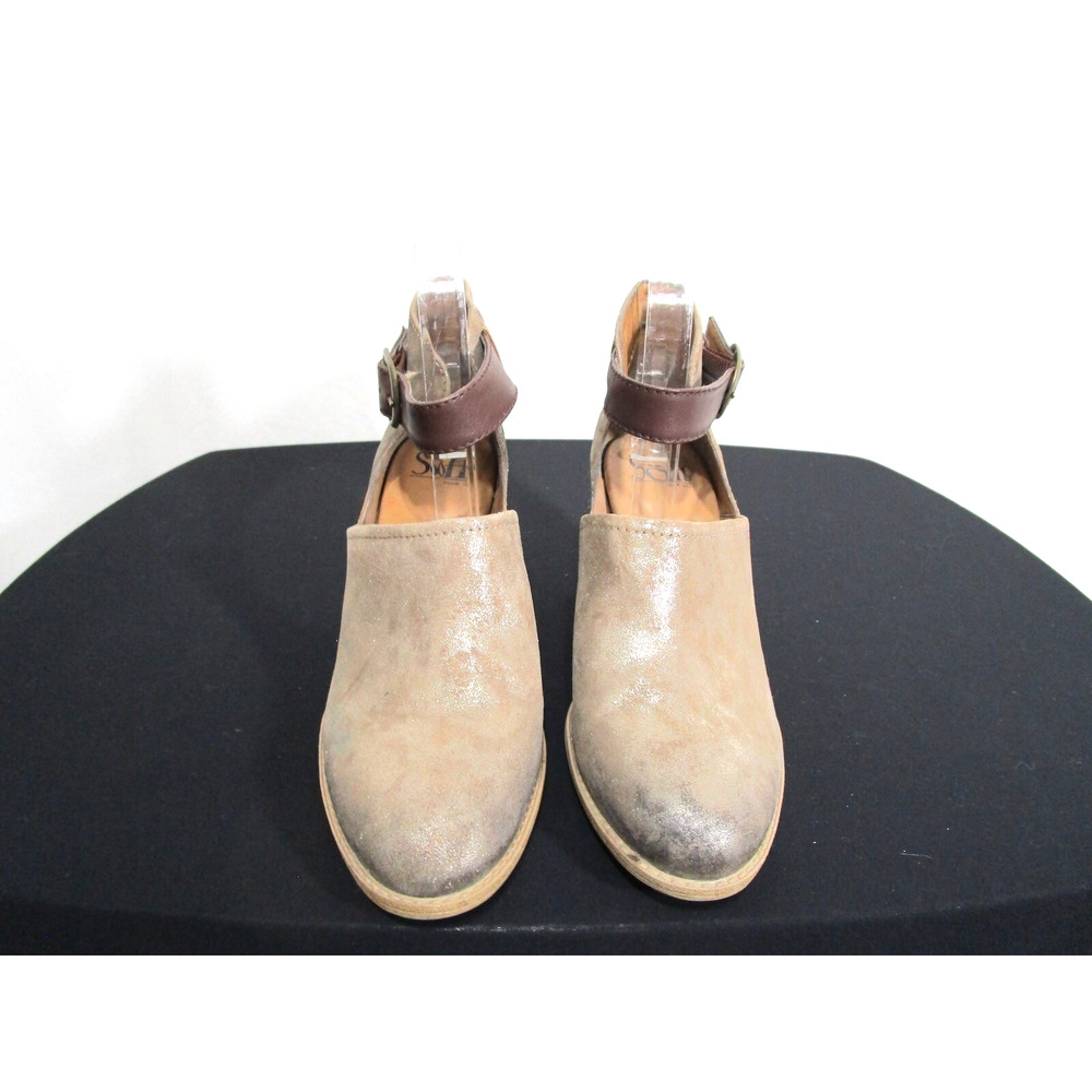 Sofft Gold & Brown Leather Open Side Anke Strap High Heel Booties Women 7 M - Picture 2 of 10